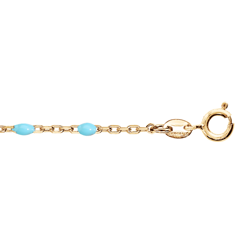 Bracelet en argent et dorure jaune cha�ne avec olives couleur turquoise 15+3cm - Vue 1