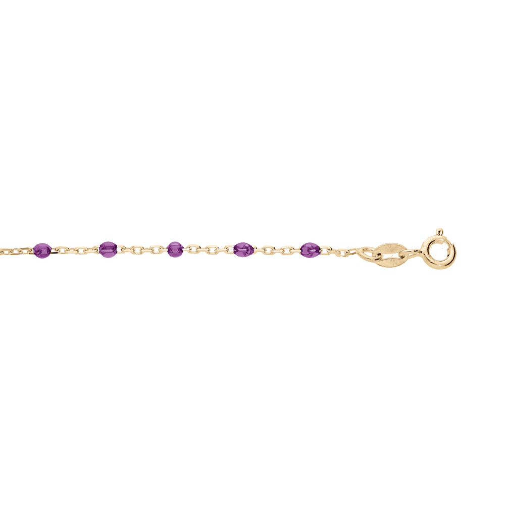 Bracelet en argent et dorure jaune cha�ne avec olives couleur violet transparent 15+3cm - Vue 1