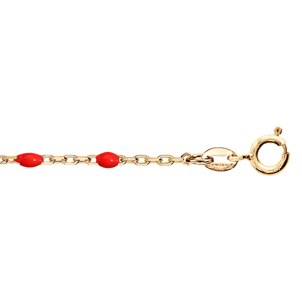 Bracelet en argent et dorure jaune cha�ne avec olives rouge 15+3cm - Vue 1