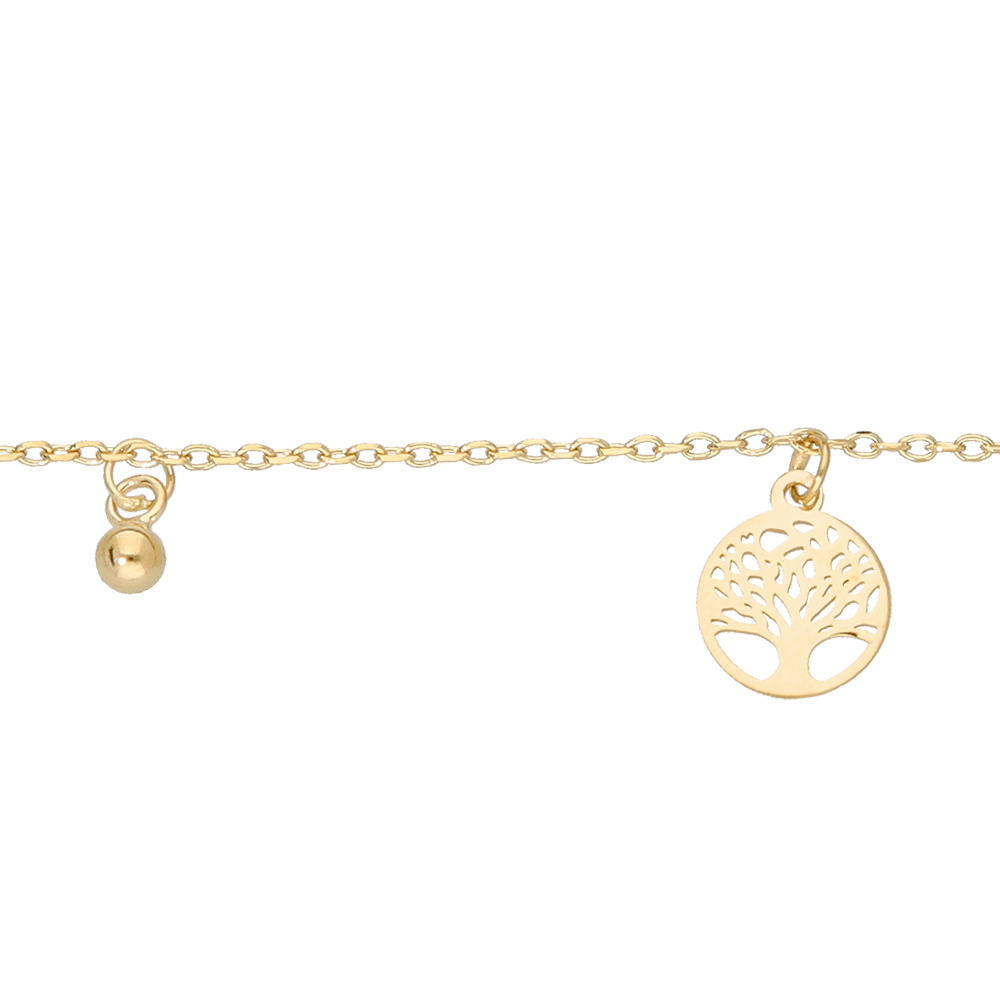 Bracelet en argent et dorure jaune cha�ne avec pampilles arbre de vie et boules 16+3cm - Vue 1