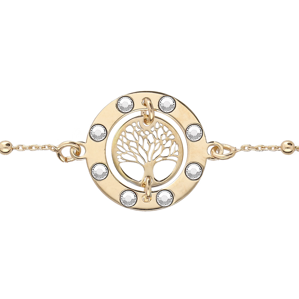 Bracelet en argent et dorure jaune cha�ne avec pastille arbre de vie cisel� et oxydes blancs 16+3cm - Vue 1