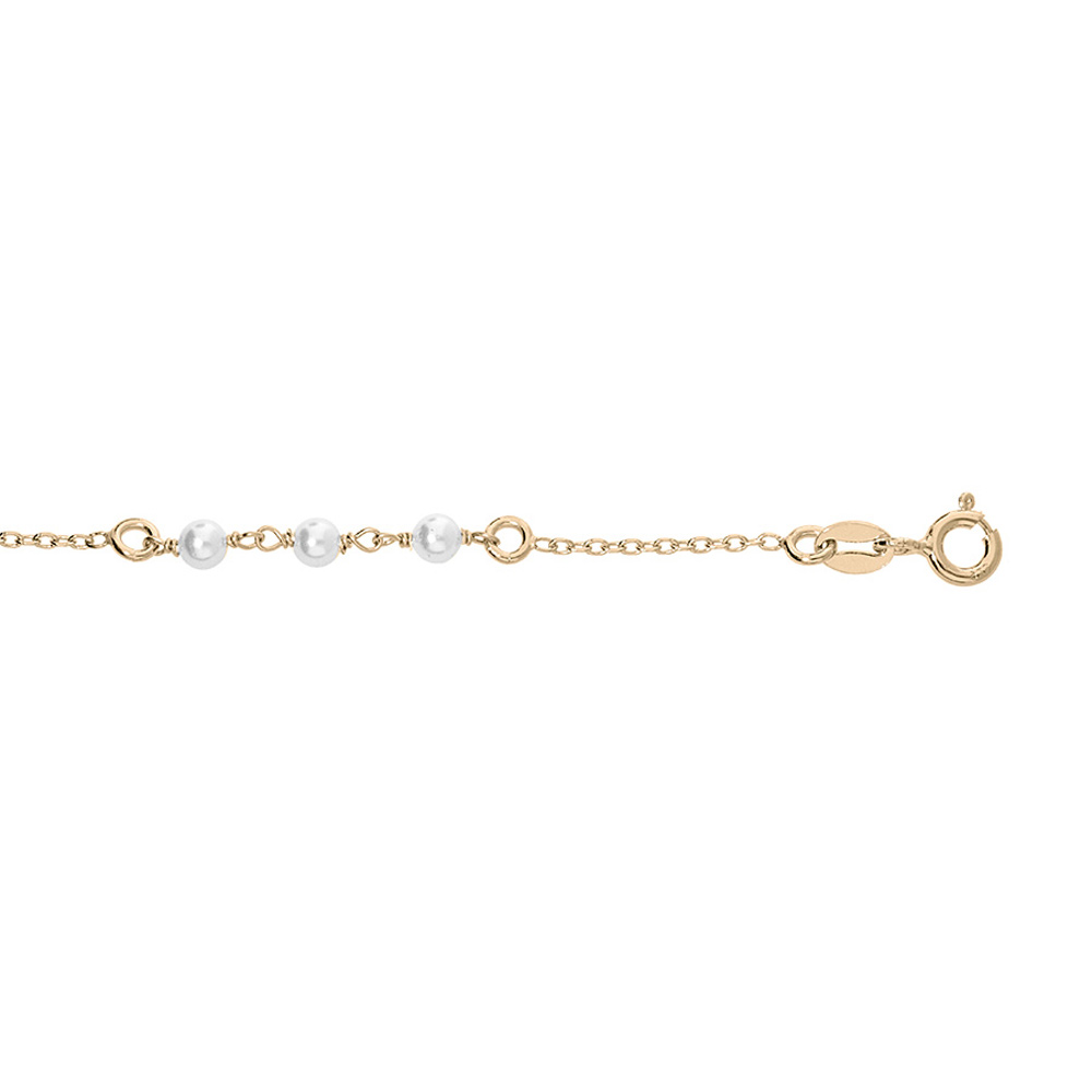 Bracelet en argent et dorure jaune cha�ne avec 9 Perles blanches de synth�se 16+3cm - Vue 1