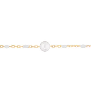 Bracelet en argent et dorure jaune chane avec perles blanches et pierre de lune vritable 16+3cm - Vue 1