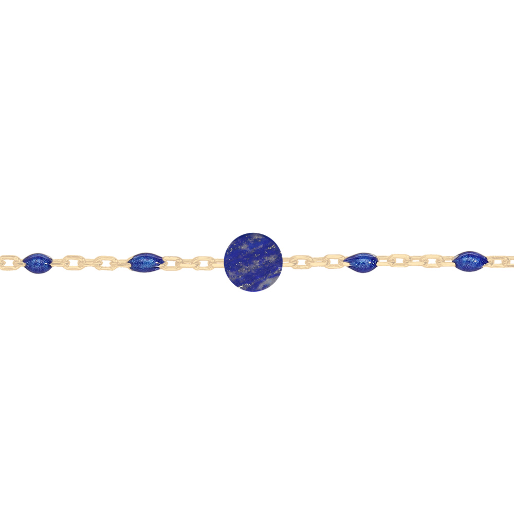 Bracelet en argent et dorure jaune cha�ne avec perles bleu fonc� et pierre Lapis Lazuli v�ritable 16+3cm - Vue 1