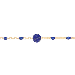 Bracelet en argent et dorure jaune chane avec perles bleu fonc et pierre Lapis Lazuli vritable 16+3cm - Vue 1
