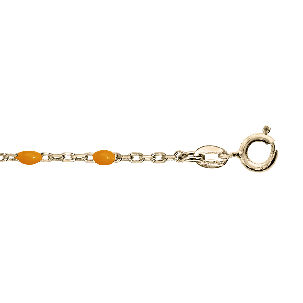 Bracelet en argent et dorure jaune cha�ne avec perles orange fluo 15+3cm - Vue 1