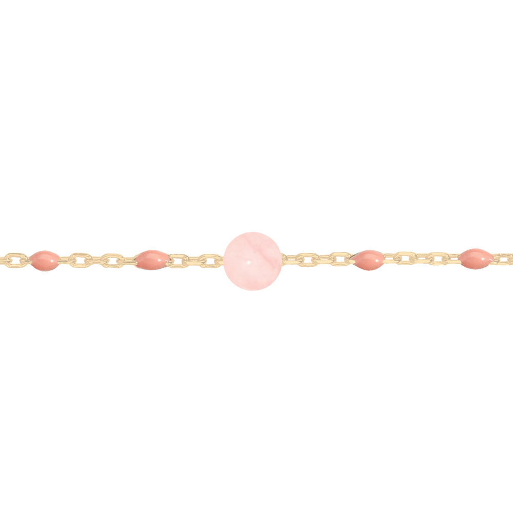 Bracelet en argent et dorure jaune cha�ne avec perles rose et Quartz rose v�ritable 16+3cm - Vue 1