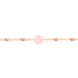Bracelet en argent et dorure jaune chane avec perles rose et Quartz rose vritable 16+3cm - Vue 1