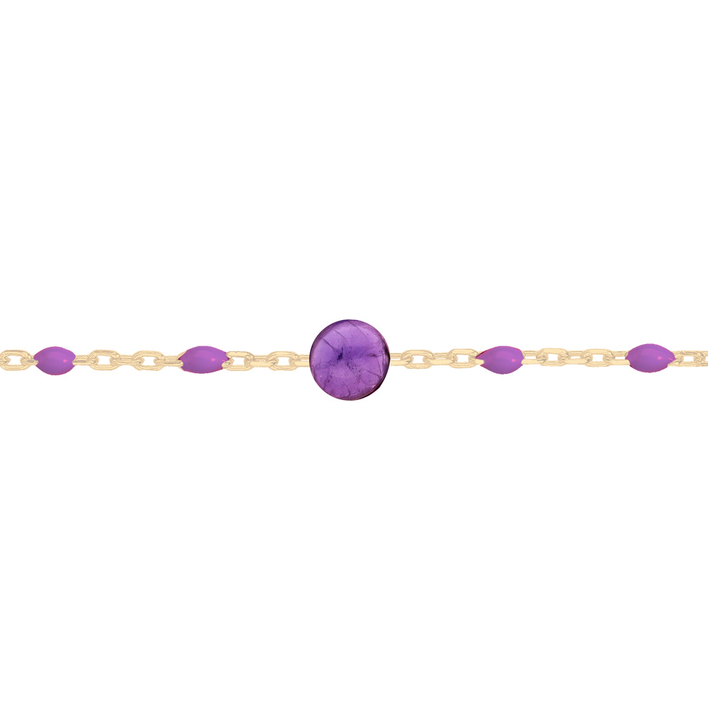 Bracelet en argent et dorure jaune cha�ne avec perles violette et pierre Am�thyste v�ritable 16+3cm - Vue 1