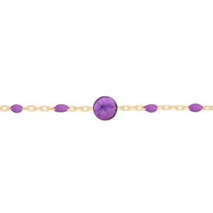 Bracelet en argent et dorure jaune chane avec perles violette et pierre Amthyste vritable 16+3cm - Vue 1