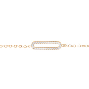 Bracelet en argent et dorure jaune chane avec rectangle pav d\'oxydes blancs sertis 16+3cm - Vue 1