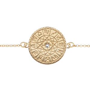 Bracelet en argent et dorure jaune chane avec rond symbole astrologique et 1 oxyde blanc 16+3cm - Vue 1