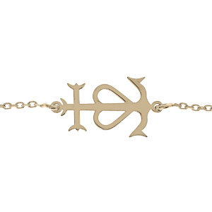 Bracelet en argent et dorure jaune cha�ne maille for�at et croix camarguaise 15+3cm - Symbole de la Camargue, tridents, ancre et coeur