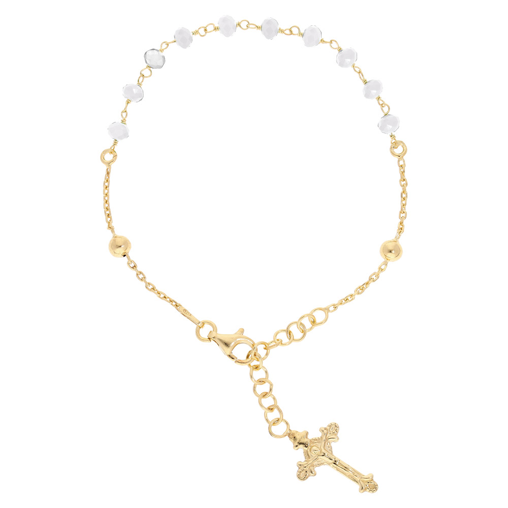 Bracelet en argent et dorure jaune chapelet et pierres facett�es blanches 16,5+2,5cm - Vue 1