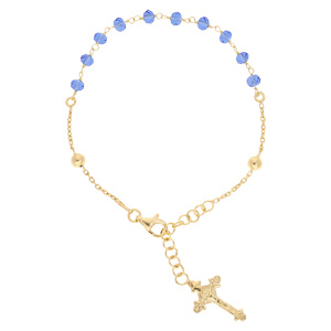 Bracelet en argent et dorure jaune chapelet et pierres facettes bleues 16,5+2,5cm - Vue 1