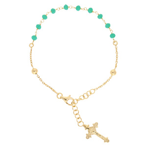 Bracelet en argent et dorure jaune chapelet et pierres facetts couleur turquoise 16,5+2,5cm - Vue 1