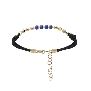 Bracelet en argent et dorure jaune cordon noir avec boules bleues 16+3cm - Vue 1