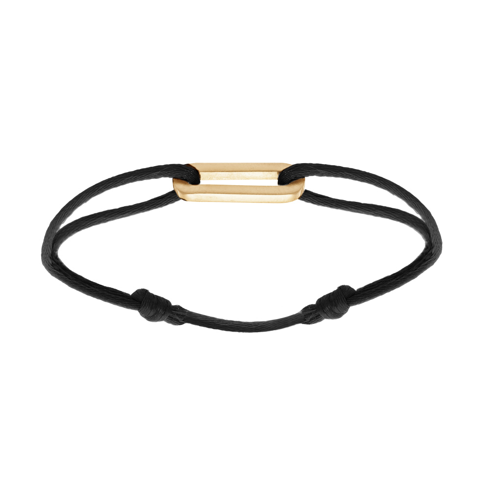 Bracelet en argent et dorure jaune cordon noir coulisant avec motif rectangulaire 9 x 20 x 2mm - Vue 1