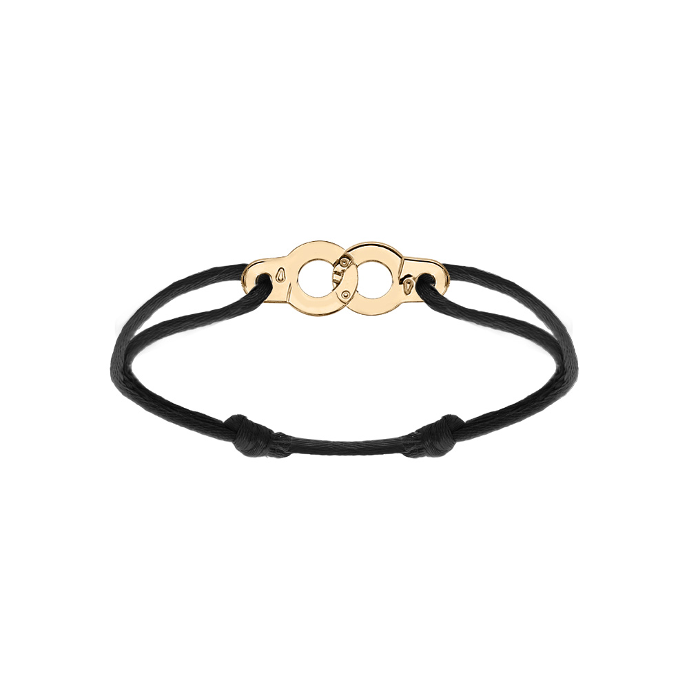Bracelet en argent et dorure jaune motif menotte avec cordon coulissant noir - Vue 1