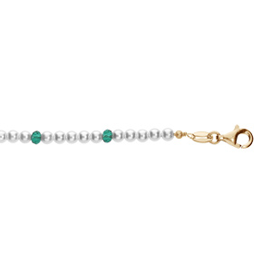 Bracelet en argent et dorure jaune perles de 3mm blanches imitation et vertes 16+3cm - Vue 1