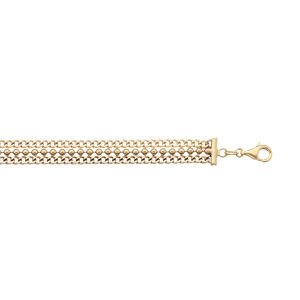Bracelet en argent et dorure jaune 3 rangs maille gourmette et boules 17+2,5cm - Vue 1