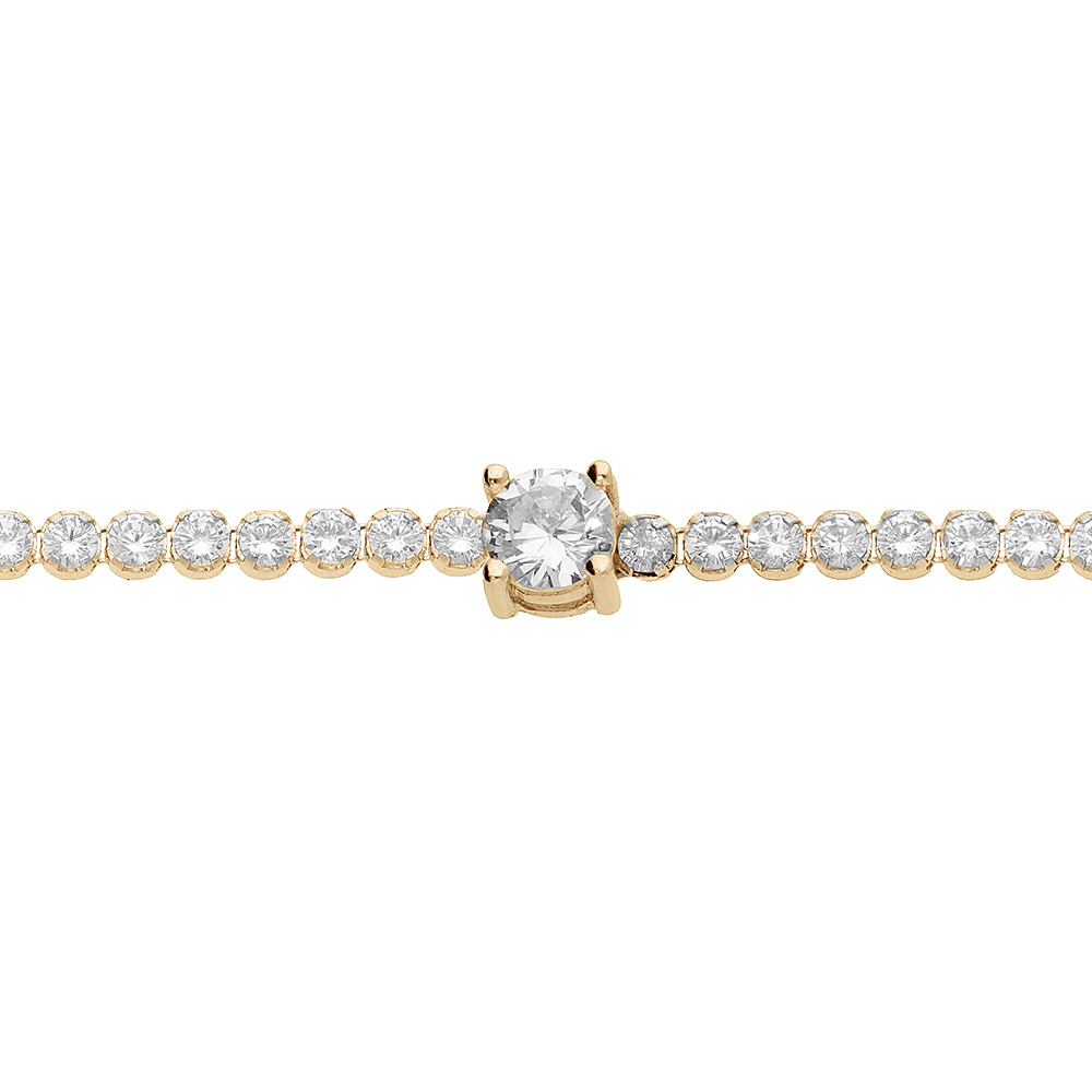 Bracelet en argent et dorure jaune rivi�re d\'oxydes blancs sertis et gros oxyde central 16+3cm - Vue 1