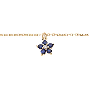 Bracelet en argent et dorure rhodi chane avec pampille fleur en oxydes bleu 15+3cm - Vue 1