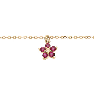 Bracelet en argent et dorure rhodi chane avec pampille fleur en oxydes framboise 15+3cm - Vue 1