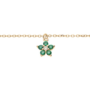 Bracelet en argent et dorure rhodi chane avec pampille fleur en oxydes vert 15+3cm - Vue 1