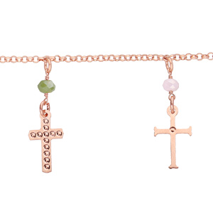 Bracelet en argent et dorure rose avec pampilles Croix et perles colores 16+3cm - Vue 1