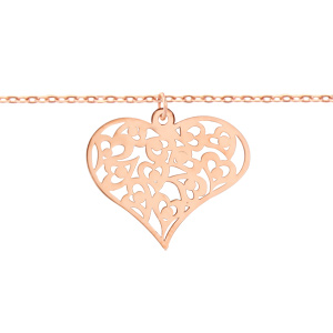 Bracelet en argent et dorure rose chaîne avec coeur découpé en arabesques - longueur 16cm + 3cm de rallonge - Vue 1