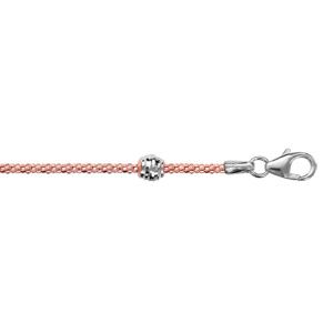 Bracelet en argent et dorure rose chane maille pop-corn avec boules facetes  intervalles rguliers - longueur 16cm + 3cm de rallonge - Vue 1