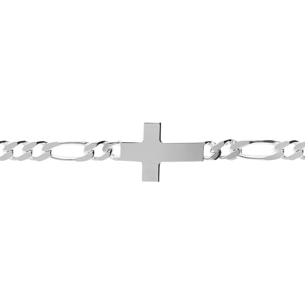 Bracelet en argent passiv� 1+3 5mm croix plate lisse  - 19cm - Vue 1