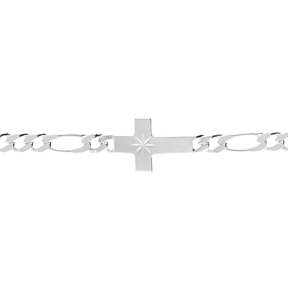 Bracelet en argent passiv� 1+3 5mm croix plate lisse diamant�e etoil�e  - 19cm - Vue 1
