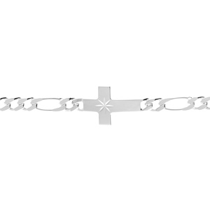 Bracelet en argent passivé 1+3 5mm croix plate lisse diamantée etoilée - 19cm - Vue 1