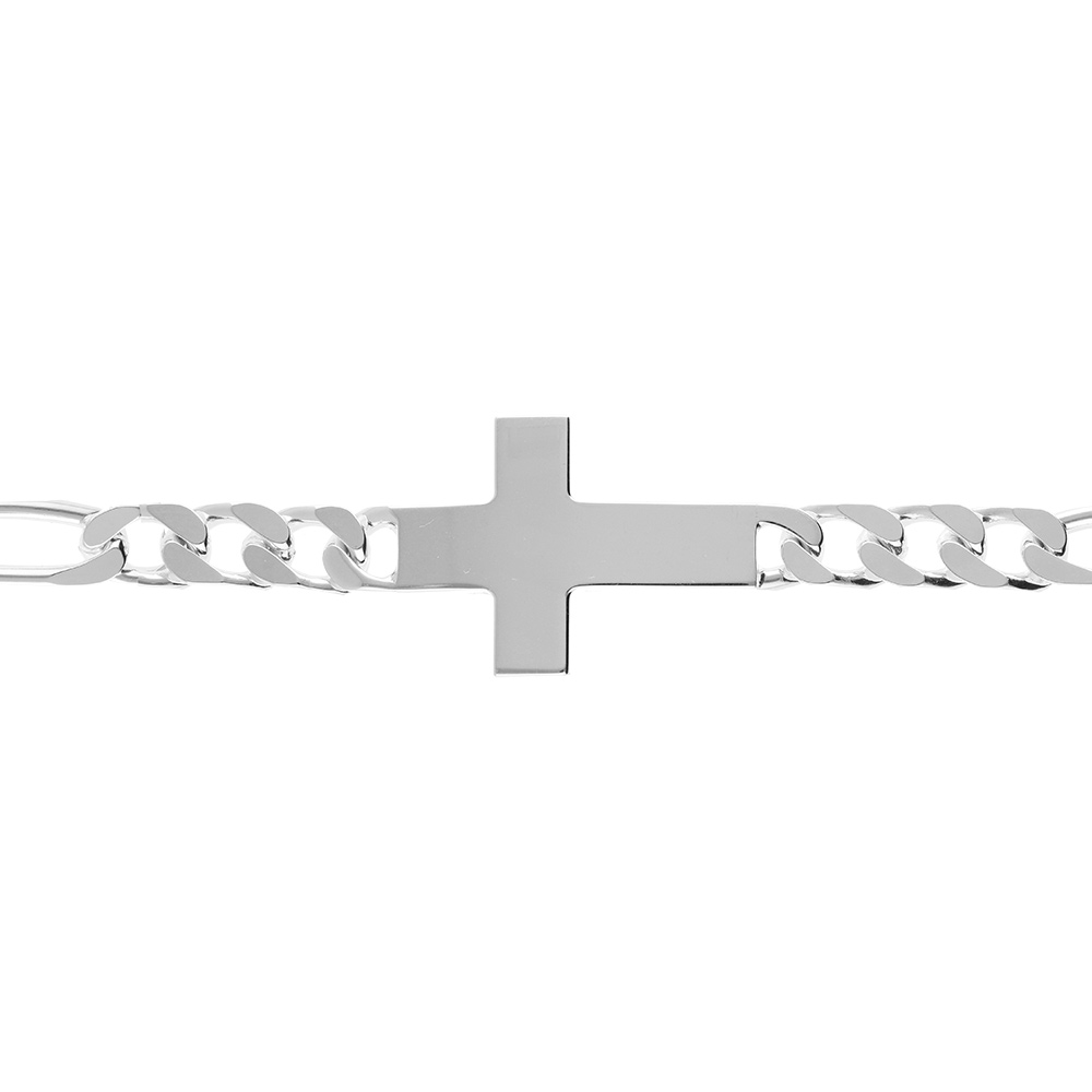 Bracelet en argent passiv� 1+3 6mm croix plate lisse  - 20cm - Vue 1