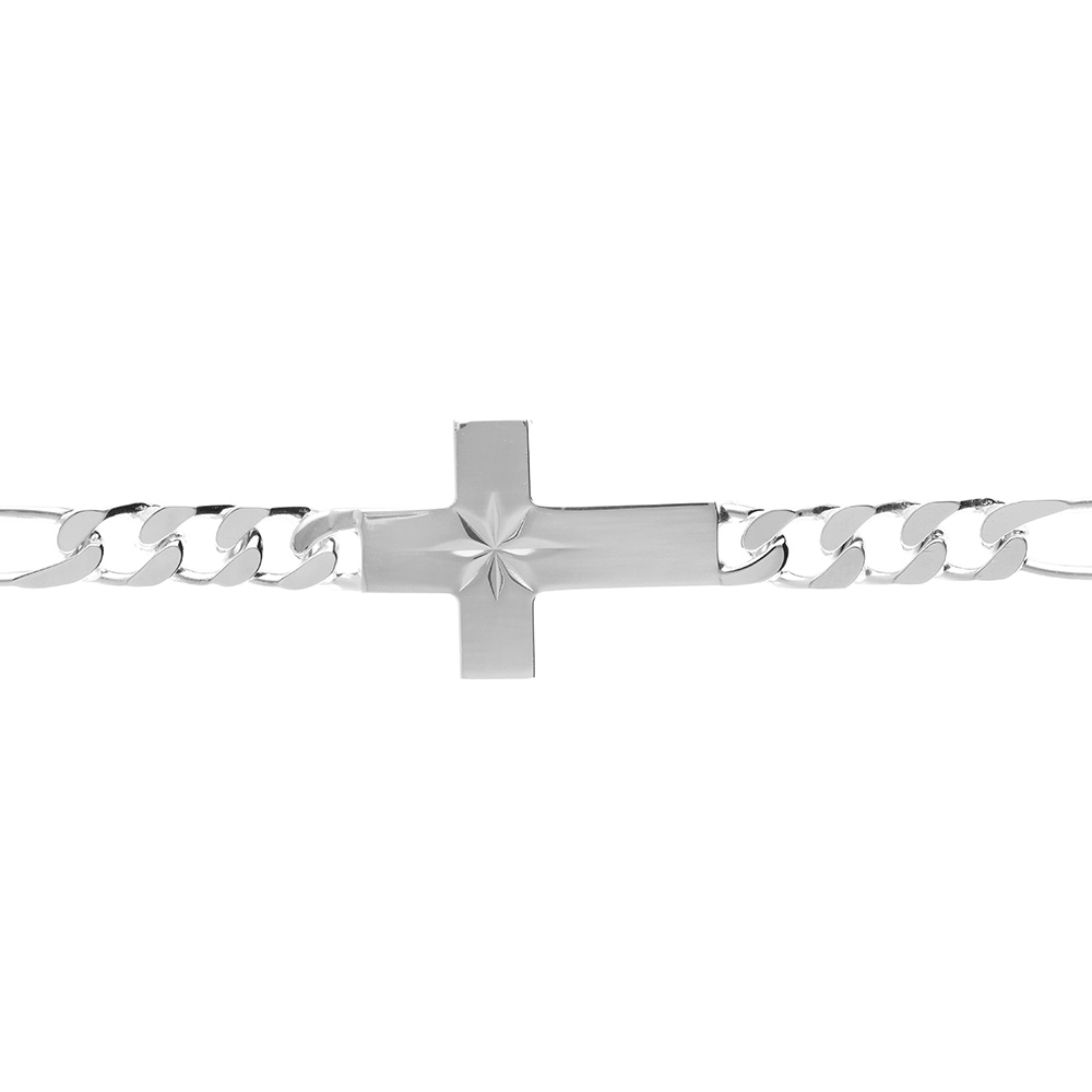 Bracelet en argent passiv� 1+3 6mm croix plate lisse diamant�e etoil�e -  20cm - Vue 1