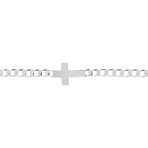 Bracelet en argent passivé maille gourmette 4mm croix plate lisse - 18cm - Vue 1