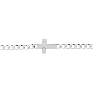 Bracelet en argent passivé maille gourmette 4mm croix plate lisse diamantée etoilée - 18cm - Vue 1