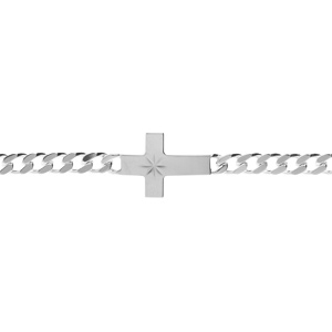 Bracelet en argent passivé maille gourmette 5mm croix plate lisse diamantée etoilée - 19cm - Vue 1