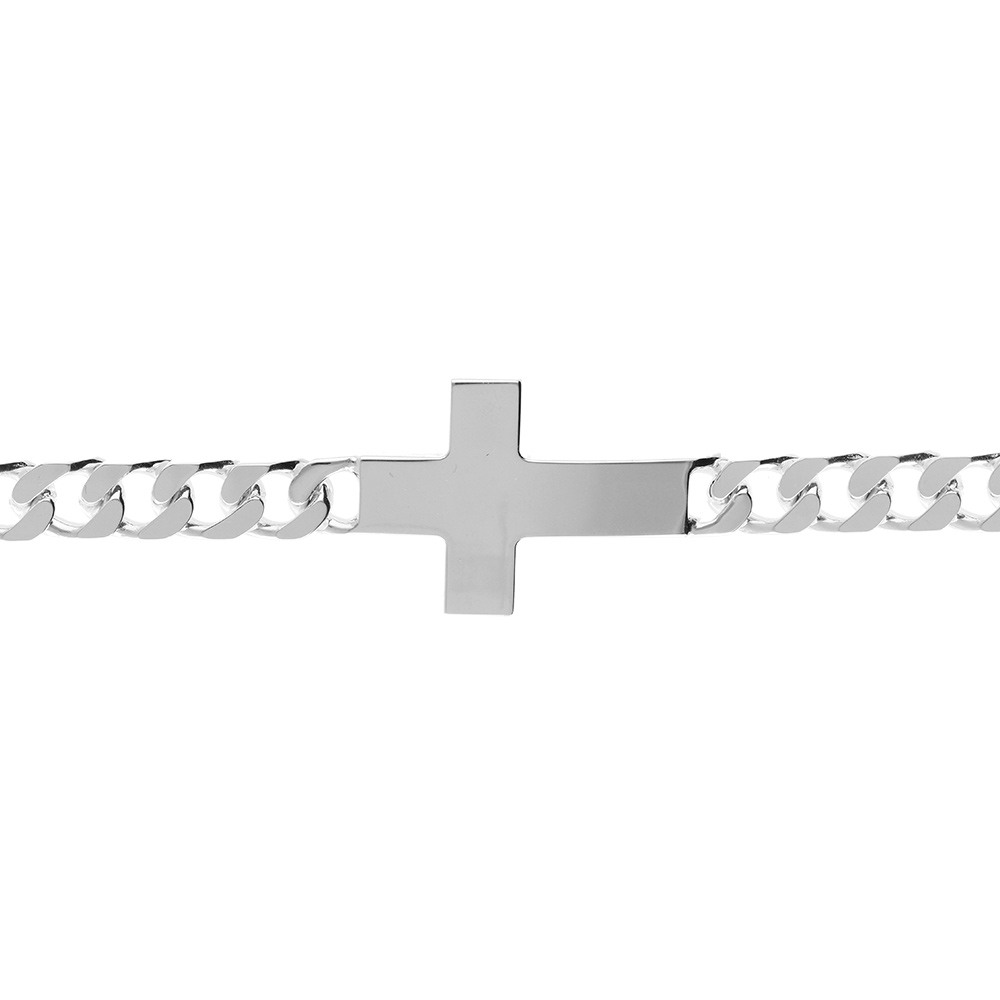 Bracelet en argent passiv� maille gourmette 6mm croix plate lisse  - 20cm - Vue 1