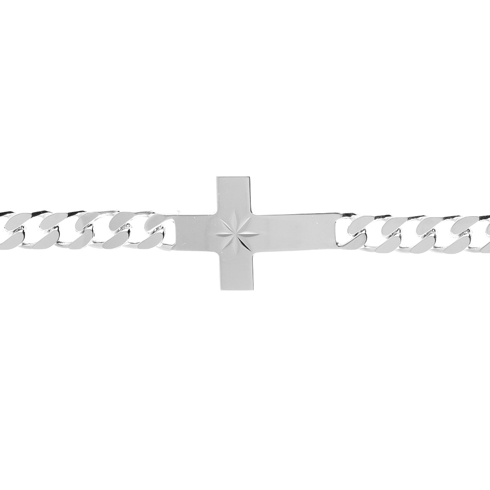 Bracelet en argent passiv� maille gourmette 6mm croix plate lisse diamant�e etoil�e  -  20cm - Vue 1