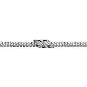Bracelet en argent petite maille milanaise avec 1 barrette en biais orne d\'oxydes blancs - longueur 16cm + 3cm de rallonge - Vue 1