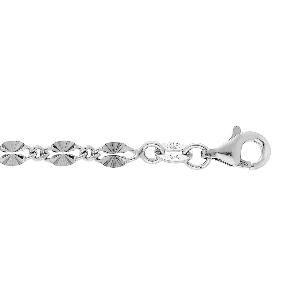 Bracelet en argent petits maillons ovales diamant�s tourn�s en alternance - longueur 18cm - Vue 1