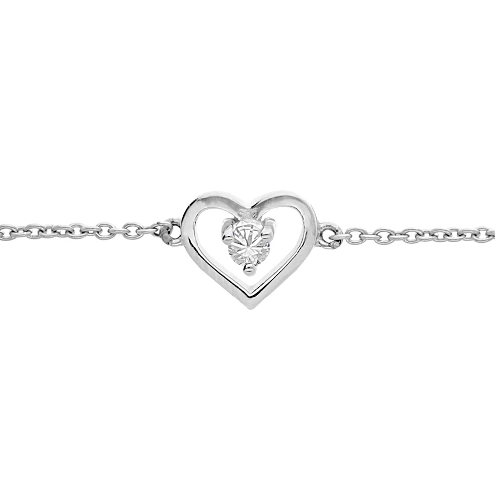 Bracelet en argent platin� cha�ne avec coeur et oxyde blanc 14+3cm - Vue 1