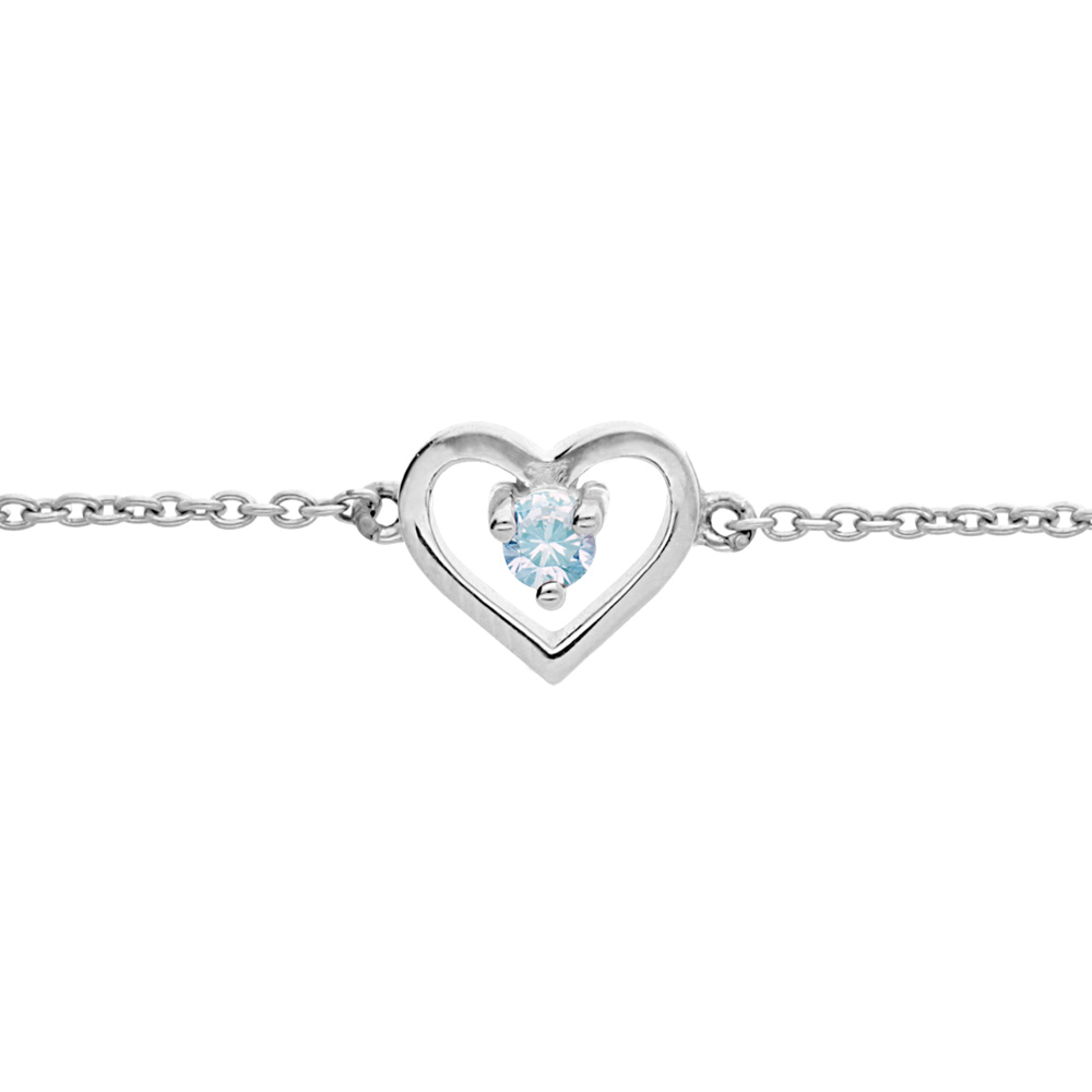 Bracelet en argent platin� cha�ne avec coeur oxyde bleu ciel 14+3cm - Vue 1