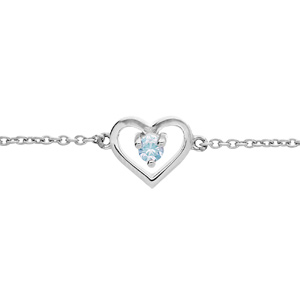 Bracelet en argent platin chane avec coeur oxyde bleu ciel 14+3cm - Vue 1