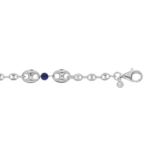 Bracelet en argent platin chane avec grain de caf et boule Lapis Lazuli 16+3cm - Vue 1
