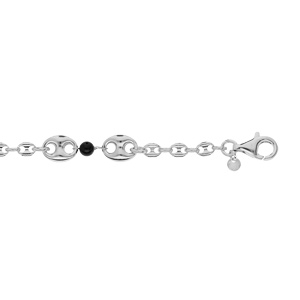 Bracelet en argent platin chane avec grain de caf et boule Onyx 16+3cm - Vue 1