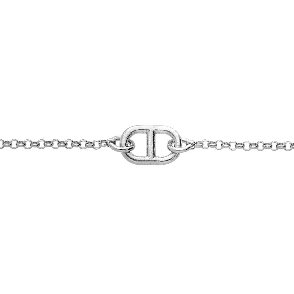 Bracelet en argent platin� cha�ne avec 1 maille marine au centre 16+3cm - Vue 1